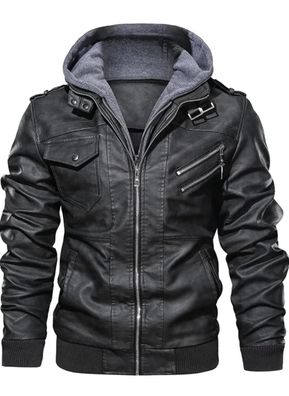 Herren Bomber Lederjacke mit Kapuze Baseballjacke