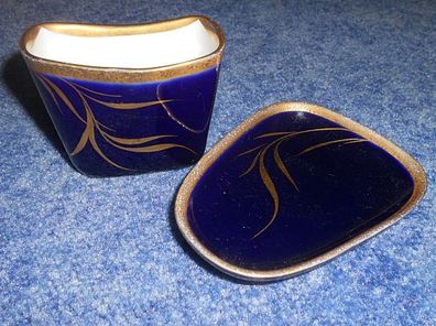 kleine Vase mit Schale - kobaltblau handgemalt - gestempelt