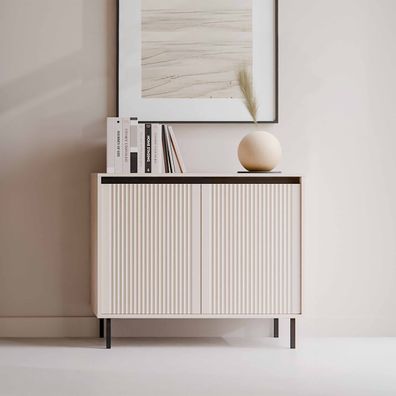 FURNIX Kommode Kersi 812 Sideboard mit zwei Türen und Metallbeine Beige