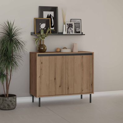 FURNIX Kommode Kersi 812 Sideboard mit zwei Türen und Metallbeine Braun