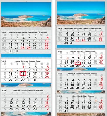 3 / 4 Monatskalender 2025 Wandkalender Fotokalender Motivkalender Kalender mit Strand