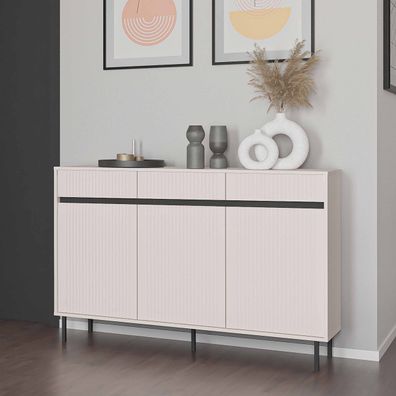 FURNIX Kommode Kersi 833 Sideboard mit drei Türen und Schubladen Beige