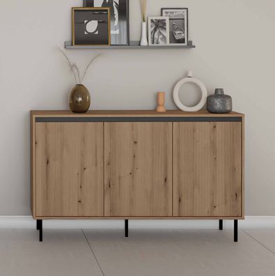 FURNIX Kommode Kersi 813 Sideboard mit drei Türen und Metallbeine Braun