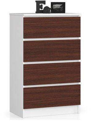 Kommode AKORD K60 Weiß 60 cm 4 Schubladen Front Wenge B60 x H99 x T40 cm