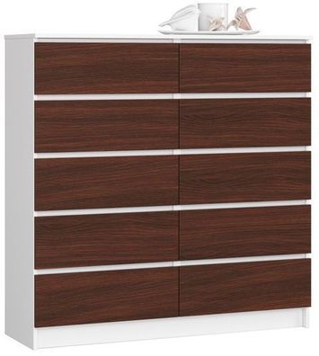 Kommode AKORD K120 Weiß 120 cm 10 Schubladen Front Wenge B120 x H121 x T40 cm