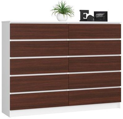 Kommode AKORD K160 Weiß 160 cm 10 Schubladen Front Wenge B160 x H121 x T40 cm