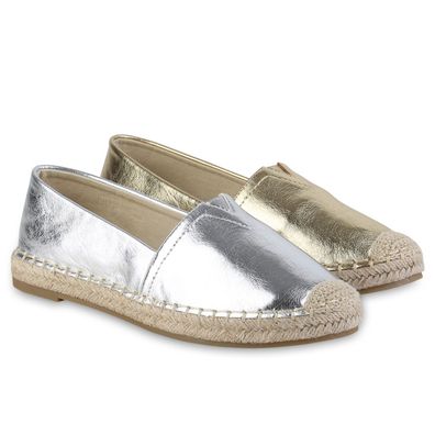 VAN HILL Damen Espadrilles Slippers Metallic Bast Schlupf-Schuhe 841125