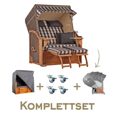 Strandkorb Komplettset Seeblick Teak PE Grey Dessin 505