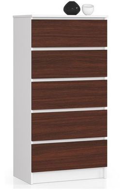 Kommode AKORD K60 Weiß 60 cm 5 Schubladen Front Wenge B60 x H121 x T40 cm