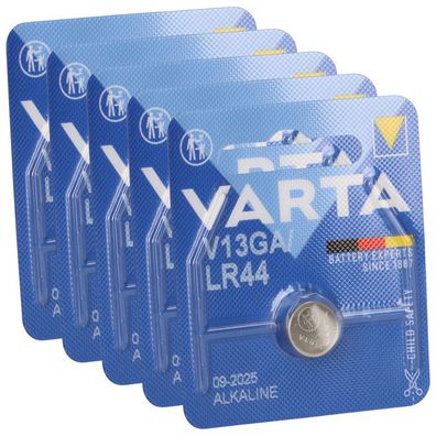 5x Varta Knopfzelle Electronics V 13 GA / A76 / LR 44 Alkaline 1,5 V 1er Blister