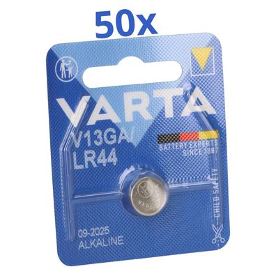 50x Varta Knopfzelle Electronics V 13 GA / A76 / LR 44 Alkaline 1,5 V 1er Blister