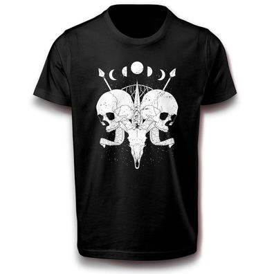 Schädel Skull Kopf Halloween & Baphomet Dämon Ziegenkopf Esoterik T-Shirt Baumwolle