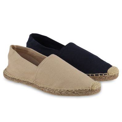 VAN HILL Herren Espadrilles Slippers Bast Slip On Stoff Schlupf-Schuhe 840934