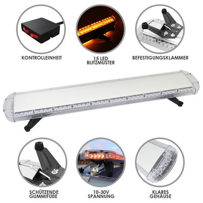 LED Rundumlicht Warnleuchte Balken 88 x 2W 15 Blitzmodi 12V Blitzlampe Lightbar