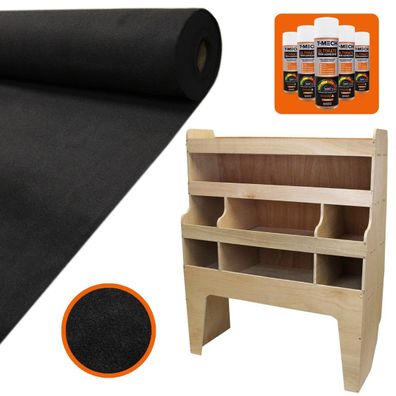 11qm Schwarz Teppich-Verkleidung Super Stretch mit Kleber & VW Transporter