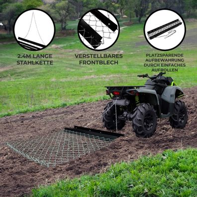 Wiesenegge 1,2m x 1,5m Egge mit 2,4m Kette ATV Traktor Pickup Boden Nivellieren