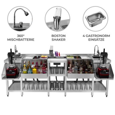 2-in-1 Kompakt Barstation für Duos Edelstahl mit Eiswanne Spülbecken Glasabspüler