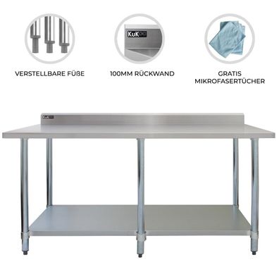 Gastronomie Edelstahltisch Arbeitstisch Küchentisch Zerlegetisch Edelstahl 210cm