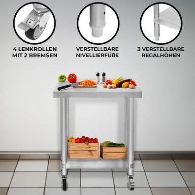 Gastro Edelstahl Arbeitstisch Vorbereitungstisch Küchentisch Mobil 60cm x 30cm