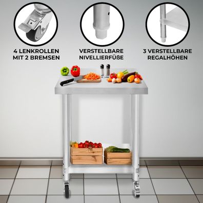 Gastro Edelstahl Arbeitstisch Vorbereitungstisch Küchentisch Mobil 60cm x 45cm