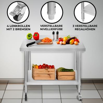 Gastro Edelstahl Arbeitstisch Vorbereitungstisch Küchentisch Mobil 60cm x 90cm