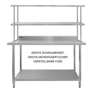 KuKoo Gastro Edelstahl Aufsatzbord Arbeitstisch Aufsatzboard Doppelregal Küche