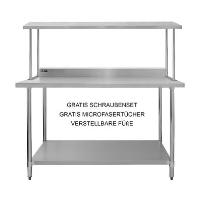 KuKoo Gastro Edelstahl Aufsatzbord Arbeitstisch Aufsatzboard 150 cm Gastroküche