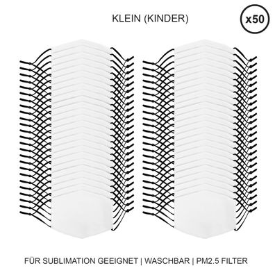 50 bedruckbare Gesichts-Mund-Nasen Maske Stoffmaske für Sublimationsdruck S M L