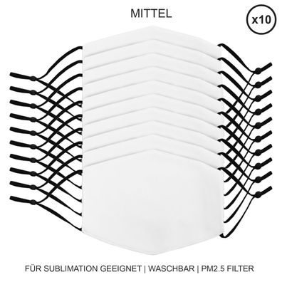 10 bedruckbare Gesichts-Mund-Nasen Maske Stoffmaske für Sublimationsdruck S M L