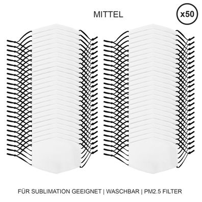 50 bedruckbare Gesichts-Mund-Nasen Maske Stoffmaske für Sublimationsdruck S M L