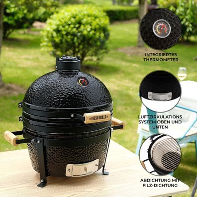 Kamado Holzkohlegrill 40,6cm Schwarz Keramikgrill Mini Ofen BBQ Ei Kohl Smoker