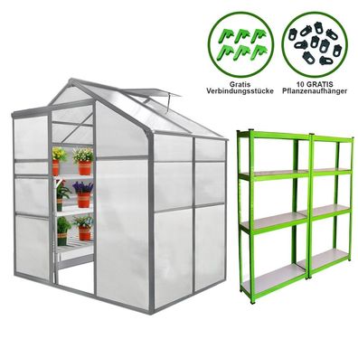Gewächshaus 1.8m x 1.2m inklusive 2 Regale ohne Boden Aluminium Treibhaus Garten