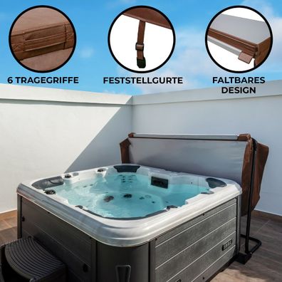 Whirlpool Abdeckung Spa 210x210cm Quadratisch Braun Hardtop Wetterfest PVC-Leder