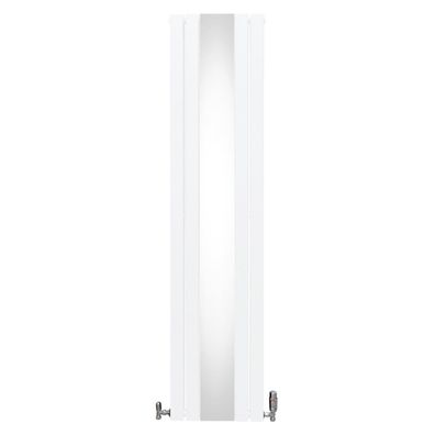 Paneelheizkörper + Spiegel & Chrom Thermostatventile Weiß 1800 x 425mm
