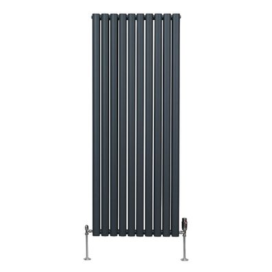 Röhrenheizkörper Oval & Chrom Thermostatventile Modern Anthrazitgrau 1600 x 600mm