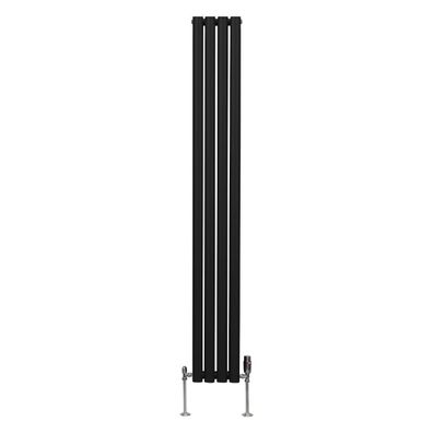 Röhrenheizkörper Oval & Chrom Thermostatventile Modern Schwarz 1800 x 240mm