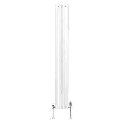 Röhrenheizkörper Oval & Chrom Thermostatventile Modern Weiß 1800 x 240mm
