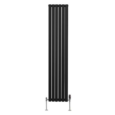 Röhrenheizkörper Oval & Chrom Thermostatventile Modern Schwarz 1800 x 360mm