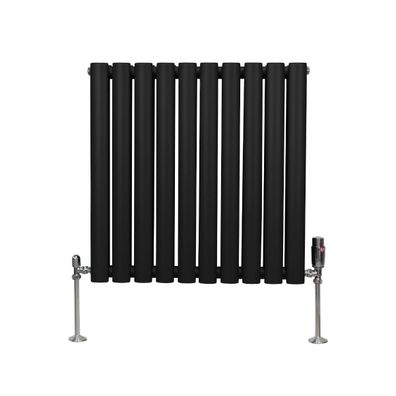 Röhrenheizkörper Oval & Chrom Thermostatventile Modern Schwarz 600 x 600mm
