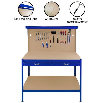 Werktsich Werkbank Arbeitstisch Blau Werkstatt Lochwand Schublade Licht DIY