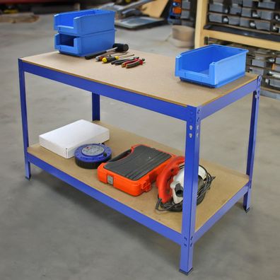 Q-Rax Werkbank Werkstattbank Werktisch Werkstatt Garage 120cm x 60cm x 90cm Blau