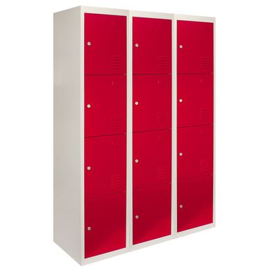 3 x Fächerschrank Umkleideschrank Schließfach Spind Schrank Metallschrank Rot