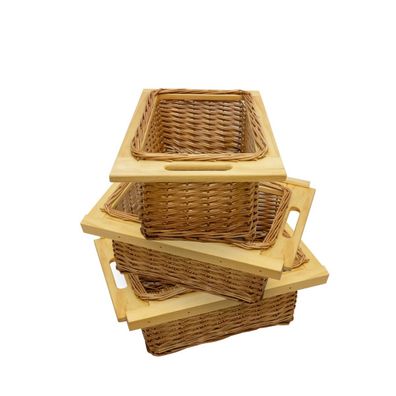 3 x Ausziehbare Schrankkörbe Weidenkörbe Küchenkörbe Rattan Unterschrank Buche 400mm