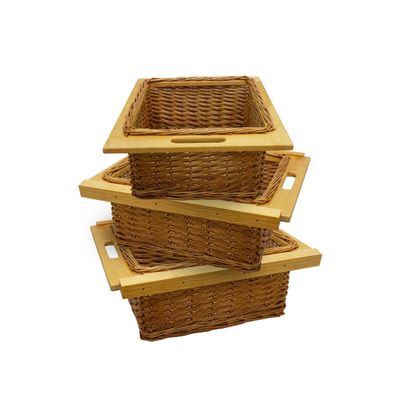 3 x Ausziehbare Schrankkörbe Weidenkörbe Küchenkörbe Rattan Unterschrank Buche 500mm