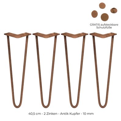 4 x Hairpin Legs Haarnadelbeine 40,6cm 2 Streben Tischbeine Möbelbeine Kupfer