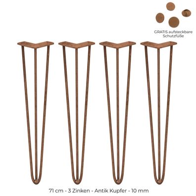 4 x Hairpin Legs Haarnadelbeine 71cm 3 Streben Tischbeine Möbelbeine Kupfer