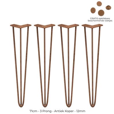 4 x Hairpin Legs Haarnadelbeine 71cm 3 Streben Tischbeine Möbelbeine Kupfer