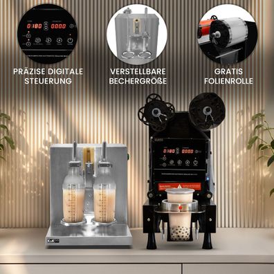 Vollautomatische Bechersiegelmaschine & Doppel Bubble-Tea-Shaker mit Folienrolle