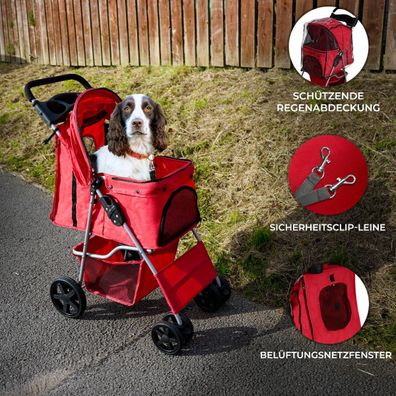 Hundewagen Tierbuggy Faltbarer Klappbarer Buggy für Haustiere mit Regenschutz