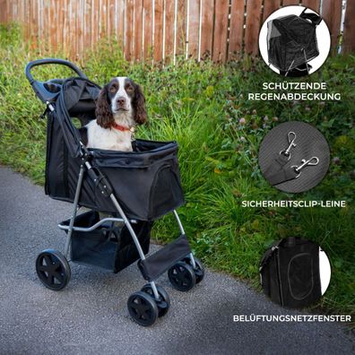 Hundewagen Tierbuggy Faltbarer Klappbarer Buggy für Haustiere mit Regenschutz